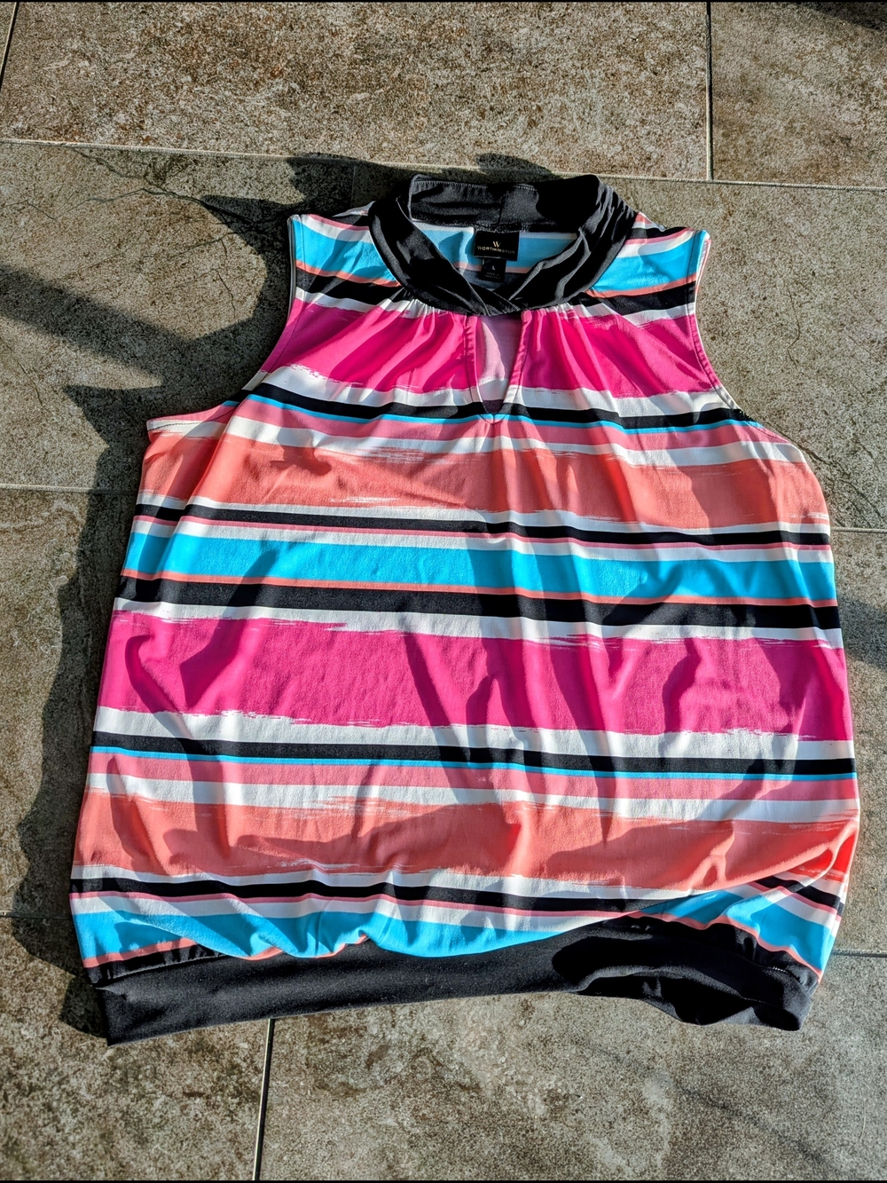 Worthington Pink Blue Coral Striped Sleeveless Tank Top